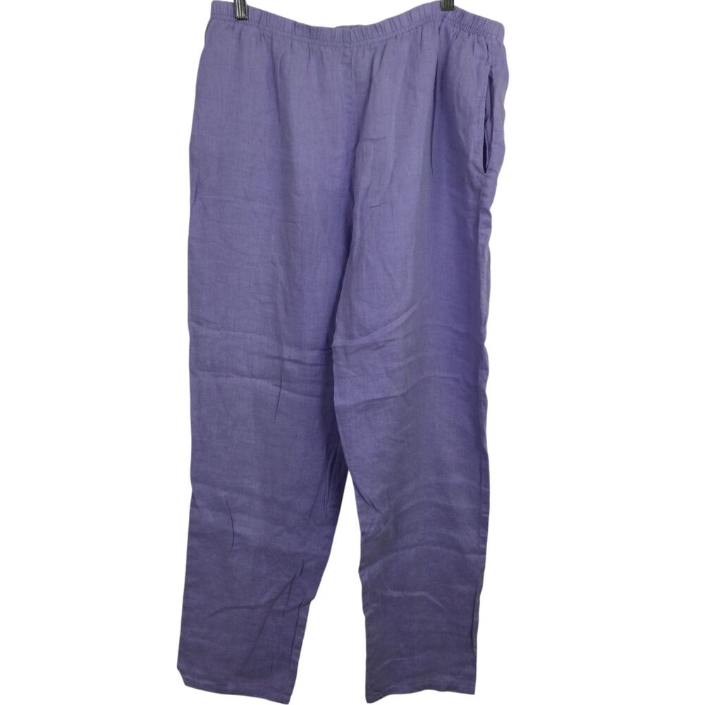 David Dart Womens Pull-On Linen Pants Elastic Waist Lavender Size M